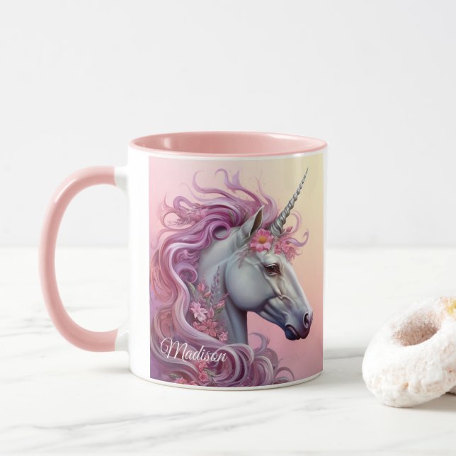 Individuelle Name Beautiful Unicorn Tasse (Mit Donut)