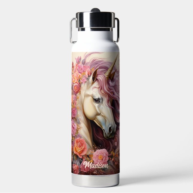 Individuelle Name Beautiful Unicorn Trinkflasche (Vorderseite)