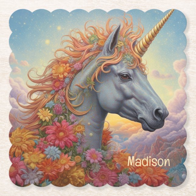 Individuelle Name Beautiful Unicorn Untersetzer (Vorderseite)