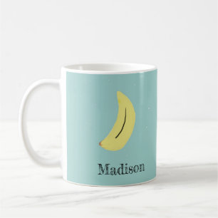 Individuelle Name bemalte Banane auf blau Kaffeetasse