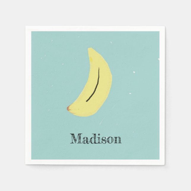 Individuelle Name bemalte Banane auf blau Serviette (Vorderseite)