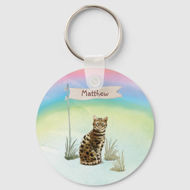 Individuelle Name Bengalisch Katze Haustier Schlüsselanhänger (Vorderseite)