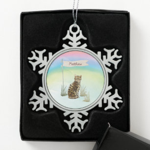 Individuelle Name Bengalisch Katze Haustier Schneeflocken Zinn-Ornament