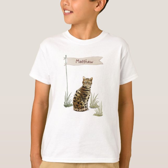 Individuelle Name Bengalisch Katze Haustier T-Shirt (Vorderseite)