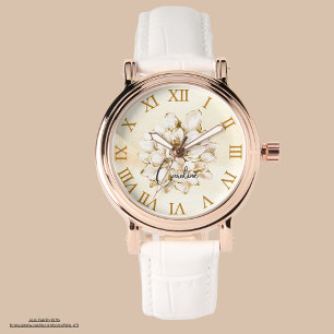 Individuelle Name bezaubernde goldfarbene Blumensc Armbanduhr