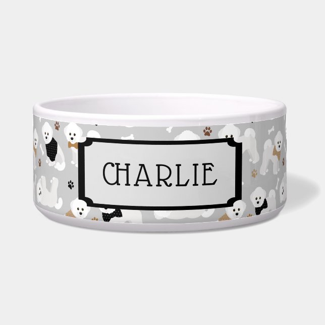 individuelle Name Bichon Frise Pattern Grau Dog Bo Napf (Vorderseite)