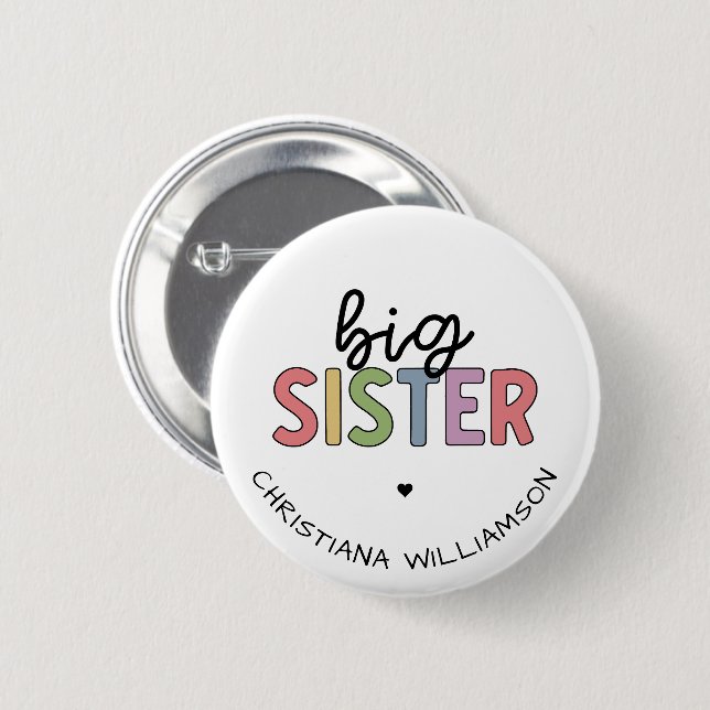 Individuelle Name Big Sister Niedlich Personalisie Button (Vorne & Hinten)