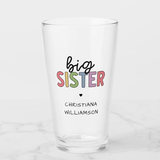 Individuelle Name Big Sister Niedlich Personalisie Glas (Vorderseite)