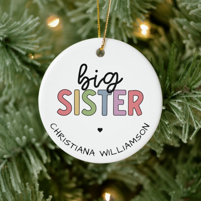 Individuelle Name Big Sister Niedlich Personalisie Keramik Ornament (Baum)