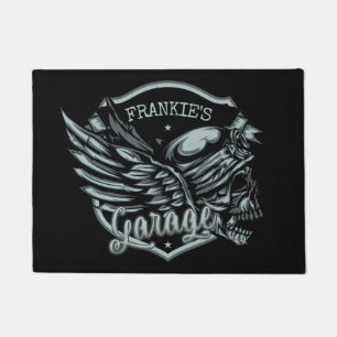 Individuelle Name Biker Skull Wings Motorradgarage Fußmatte