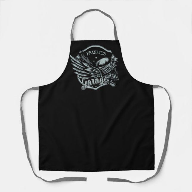 Individuelle Name Biker Skull Wings Motorradgarage Schürze (Vorderseite)