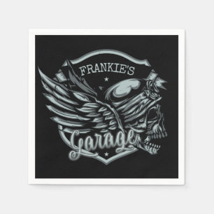 Individuelle Name Biker Skull Wings Motorradgarage Serviette