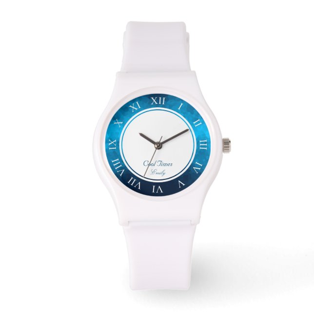 Individuelle Name & Bild - Crystallized Blue Backg Armbanduhr (Vorderseite)