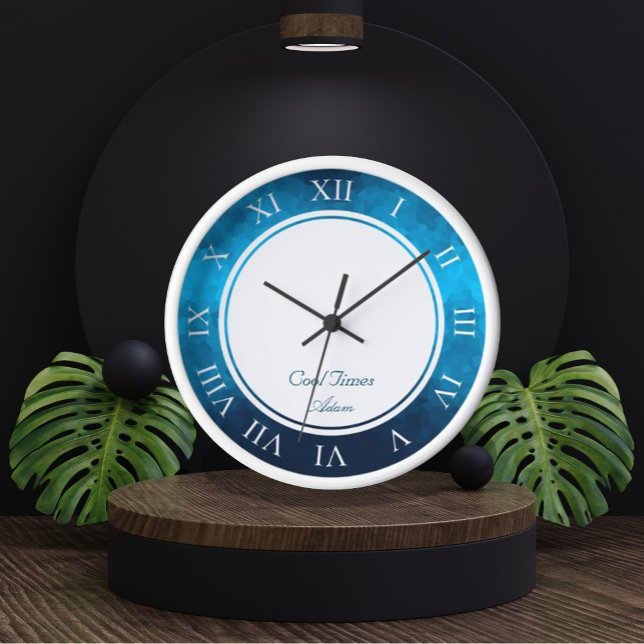 Individuelle Name & Bild - Crystallized Blue Backg Uhr (Custom Name & Image Crystallized Blue Background Clock by Looly Elzayat)
