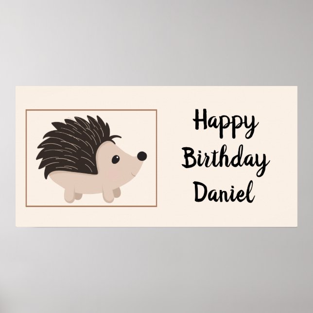 Individuelle Name & Birthday Igel Cartoon Tier Poster (Vorne)