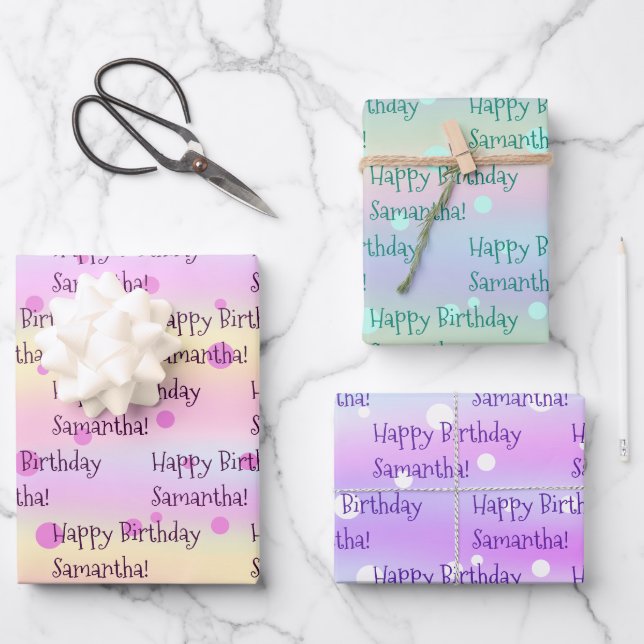 Individuelle Name Birthday Wrapping Paper (3 Blätt Geschenkpapier Set (Vorderseite)