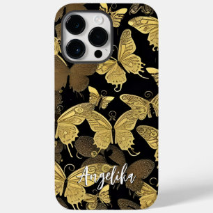 Individuelle Name Black and Gold Butterfly Case-Mate iPhone 14 Pro Max Hülle