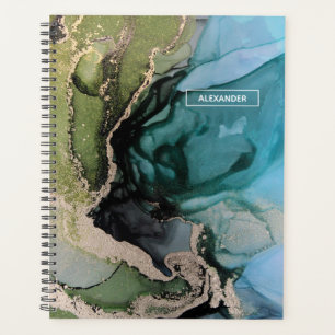 Individuelle Name Black Aquamarin Green Gold Abstr Planer