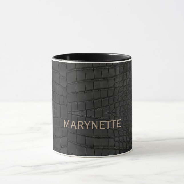 Individuelle Name Black Crocodile Leather Print Tasse (Zentrum)