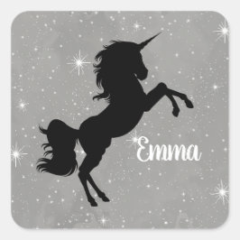 Individuelle Name Black/Gray Galaxy Star Einhornkl Quadratischer Aufkleber