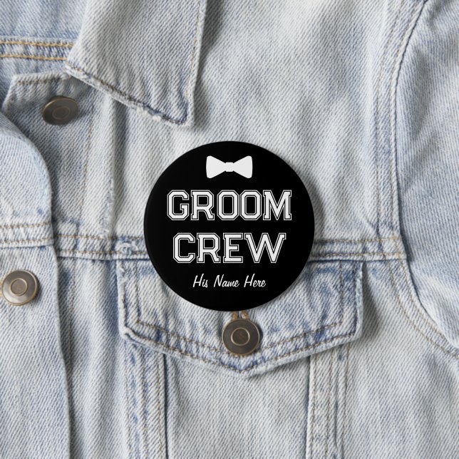 Individuelle Name Black Groom Crew Bachelor Party Button (Beispiel)