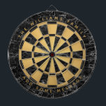 Individuelle Name Black Marble Imitats Goldenes Fo Dartscheibe<br><div class="desc">Ein klassisches Dart-Design mit abwechselnden schwarzen Marmor und Imitaten goldenen Foliendreiecken. Oben und unten gibt es den Namen und eine Nachricht als Bogentext,  in goldenen Kappen.</div>