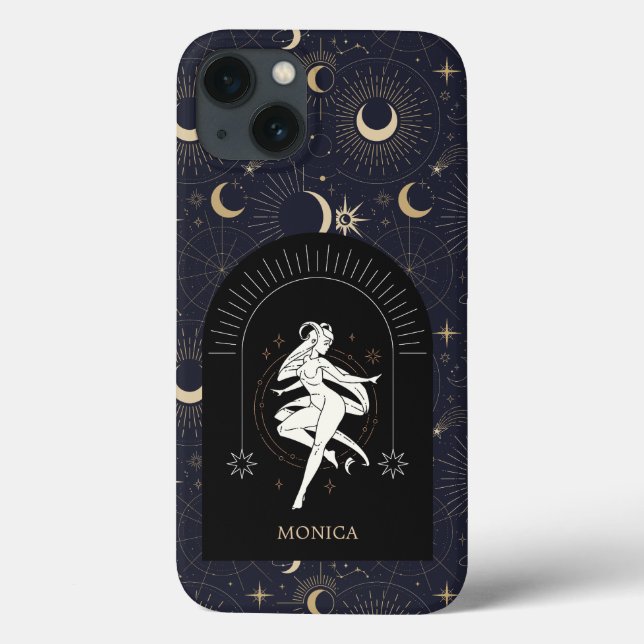 Individuelle Name Black Mystic Zodiac Aries Case-Mate iPhone Hülle (Rückseite)