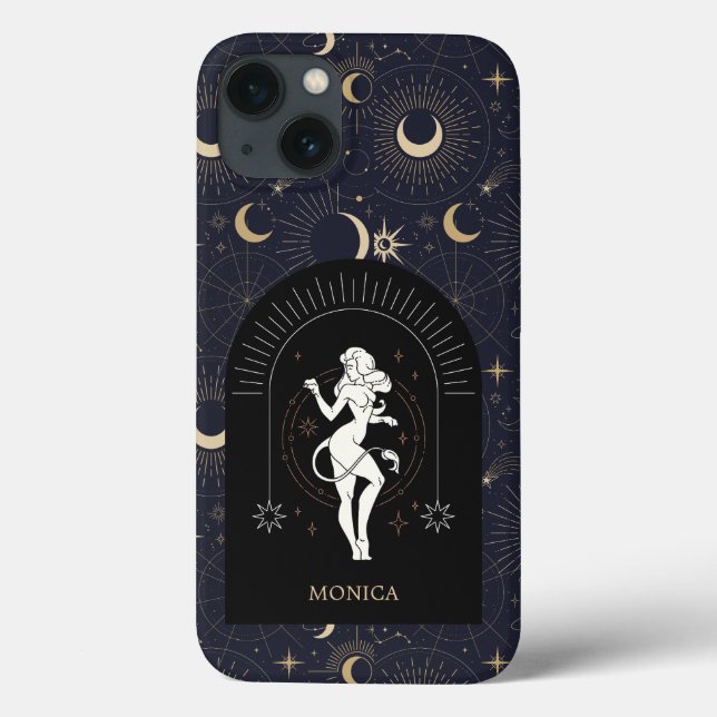 Individuelle Name Black Mystic Zodiac Leo Case-Mate iPhone Hülle (Rückseite)