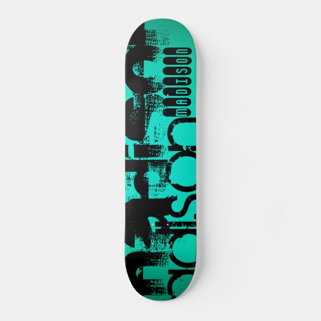 Individuelle Name: Black & Neon Aqua Türkis Skateboard (Vorderseite)