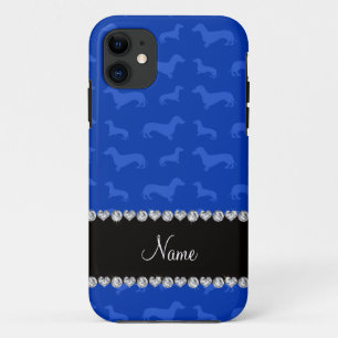 Individuelle Name Blau Dackel Schwarzer Herzstreif iPhone 11 Hülle