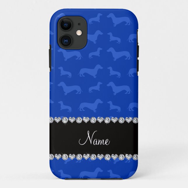 Individuelle Name Blau Dackel Schwarzer Herzstreif Case-Mate iPhone Hülle (Rückseite)