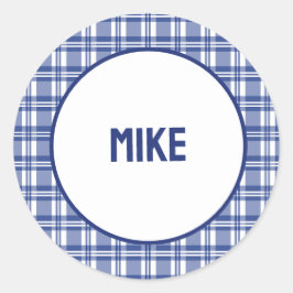 Individuelle Name | Blau Kariert Runder Aufkleber