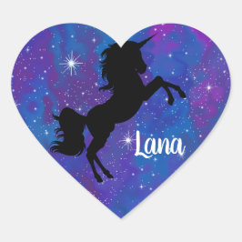 Individuelle Name Blau/Lila Galaxy Einhorn Aufkleb Herz-Aufkleber