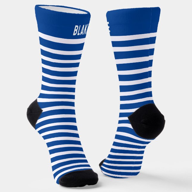 Individuelle Name blau und weiß gestreift Socken (Gewinkelt)
