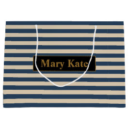 Individuelle Name Blau/Vanilla Streifen Große Geschenktüte