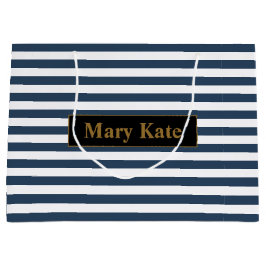 Individuelle Name Blau/Weiße Streifen Große Geschenktüte