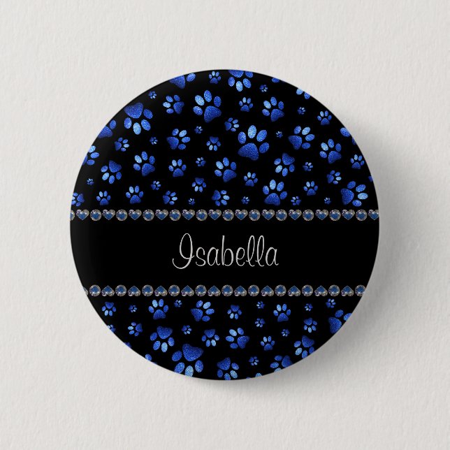 Individuelle Name, blaue Glitzer-Hundpaare Button (Vorderseite)