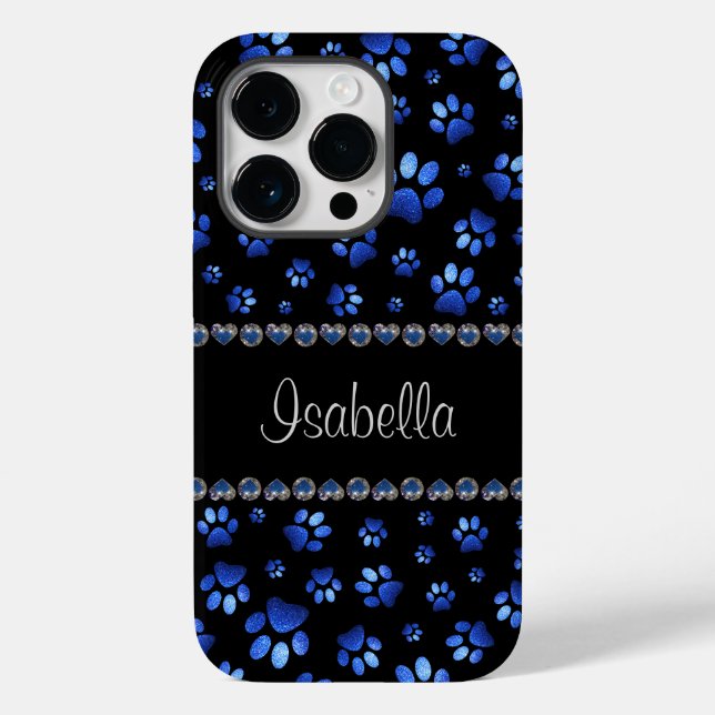 Individuelle Name, blaue Glitzer-Hundpaare Case-Mate iPhone Hülle (Rückseite)