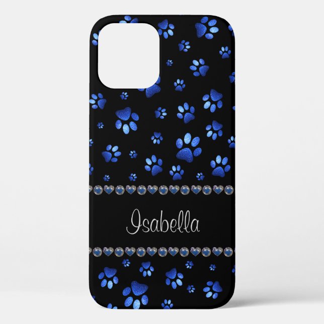 Individuelle Name, blaue Glitzer-Hundpaare Case-Mate iPhone Hülle (Rückseite)