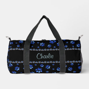 Individuelle Name, blaue Glitzer-Hundpaare Duffle Bag