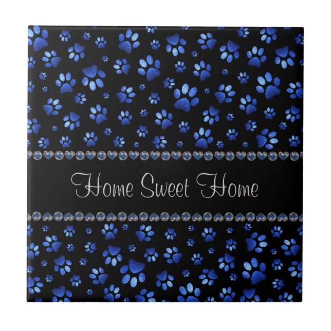 Individuelle Name, blaue Glitzer-Hundpaare Fliese (Vorderseite)