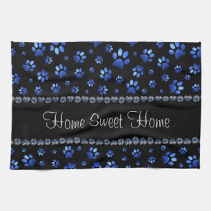Individuelle Name, blaue Glitzer-Hundpaare Geschirrtuch