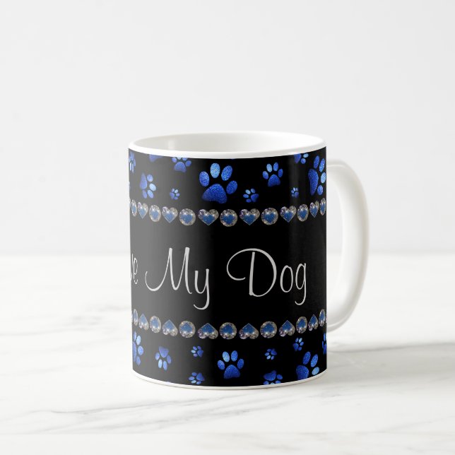 Individuelle Name, blaue Glitzer-Hundpaare Kaffeetasse (VorderseiteRechts)