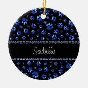 Individuelle Name, blaue Glitzer-Hundpaare Keramik Ornament
