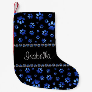 Individuelle Name, blaue Glitzer-Hundpaare Kleiner Weihnachtsstrumpf
