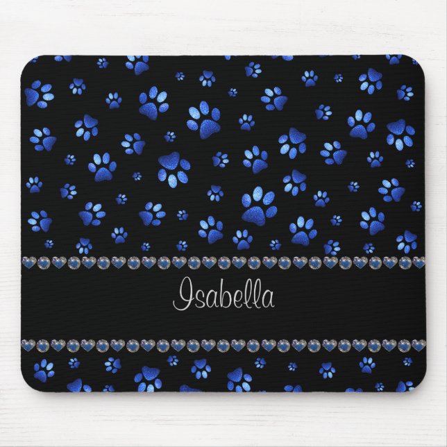 Individuelle Name, blaue Glitzer-Hundpaare Mousepad (Vorne)