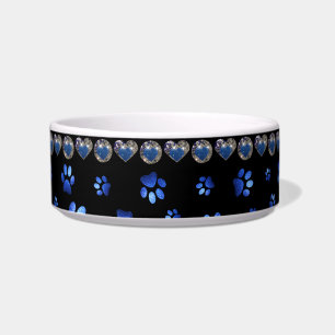Individuelle Name, blaue Glitzer-Hundpaare Napf