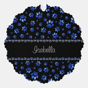 Individuelle Name, blaue Glitzer-Hundpaare Ornament Karte