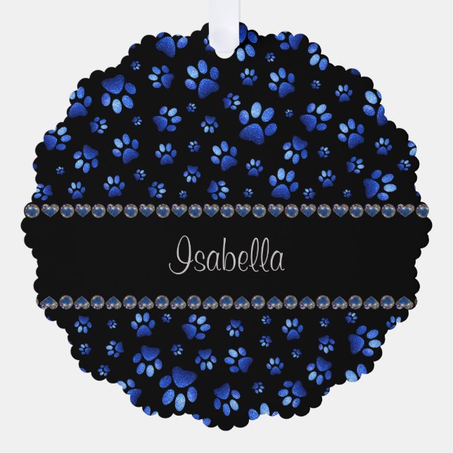 Individuelle Name, blaue Glitzer-Hundpaare Ornament Karte (Vorderseite)