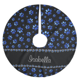 Individuelle Name, blaue Glitzer-Hundpaare Polyester Weihnachtsbaumdecke